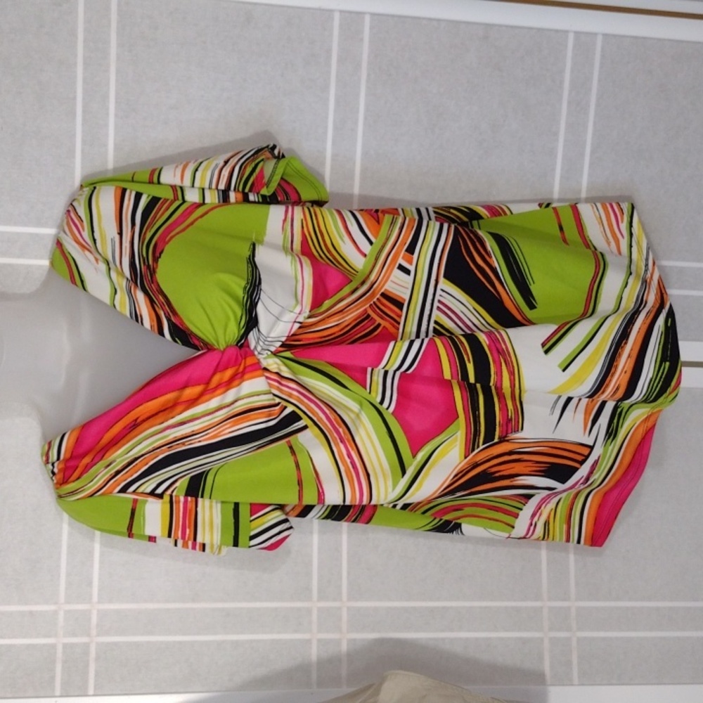 Clientele colorful stretch poly knit blouse L